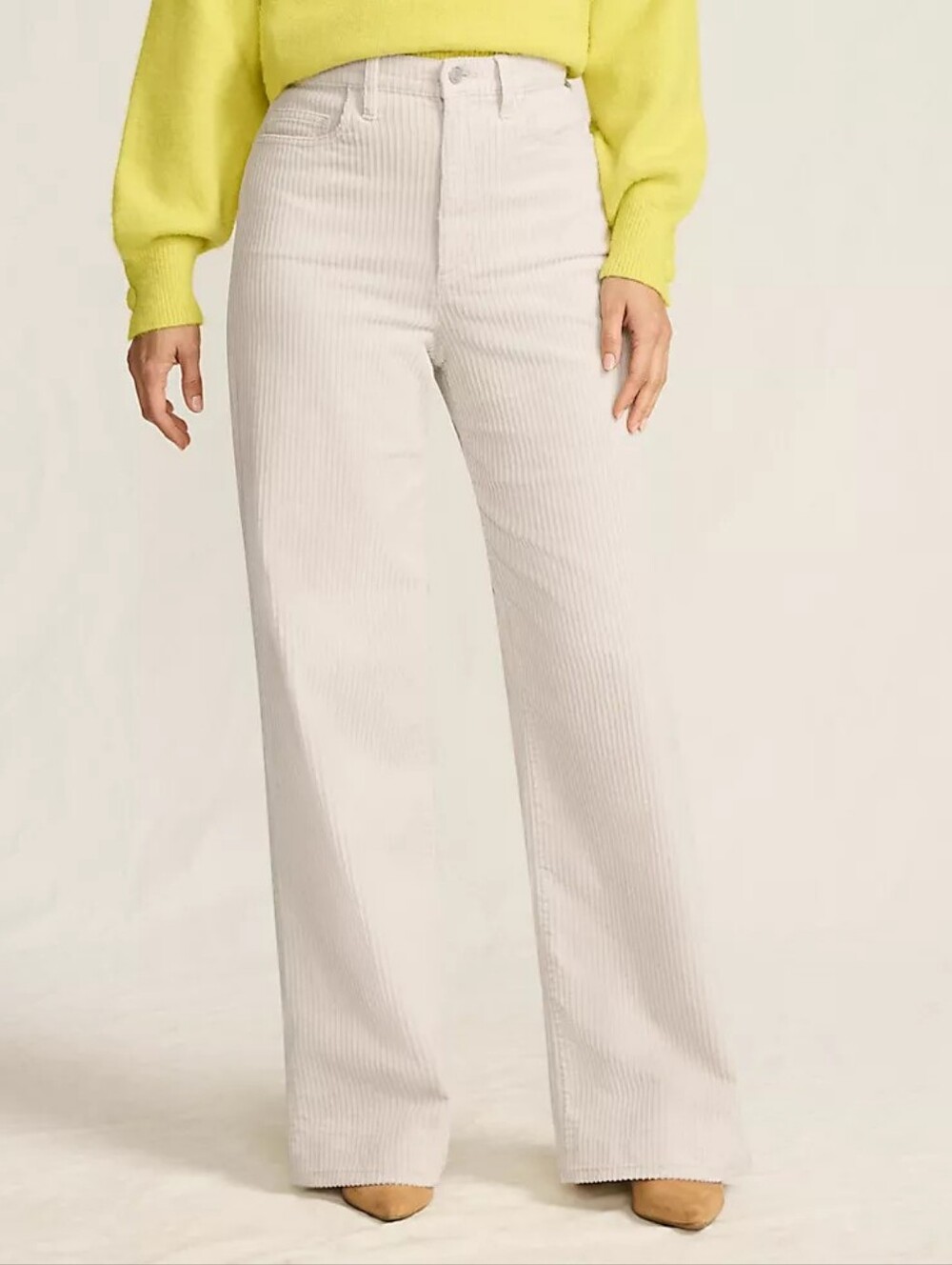 Lands End Women's High Rise Wide Leg Corduroy Pants Ivory Latte Size 14
